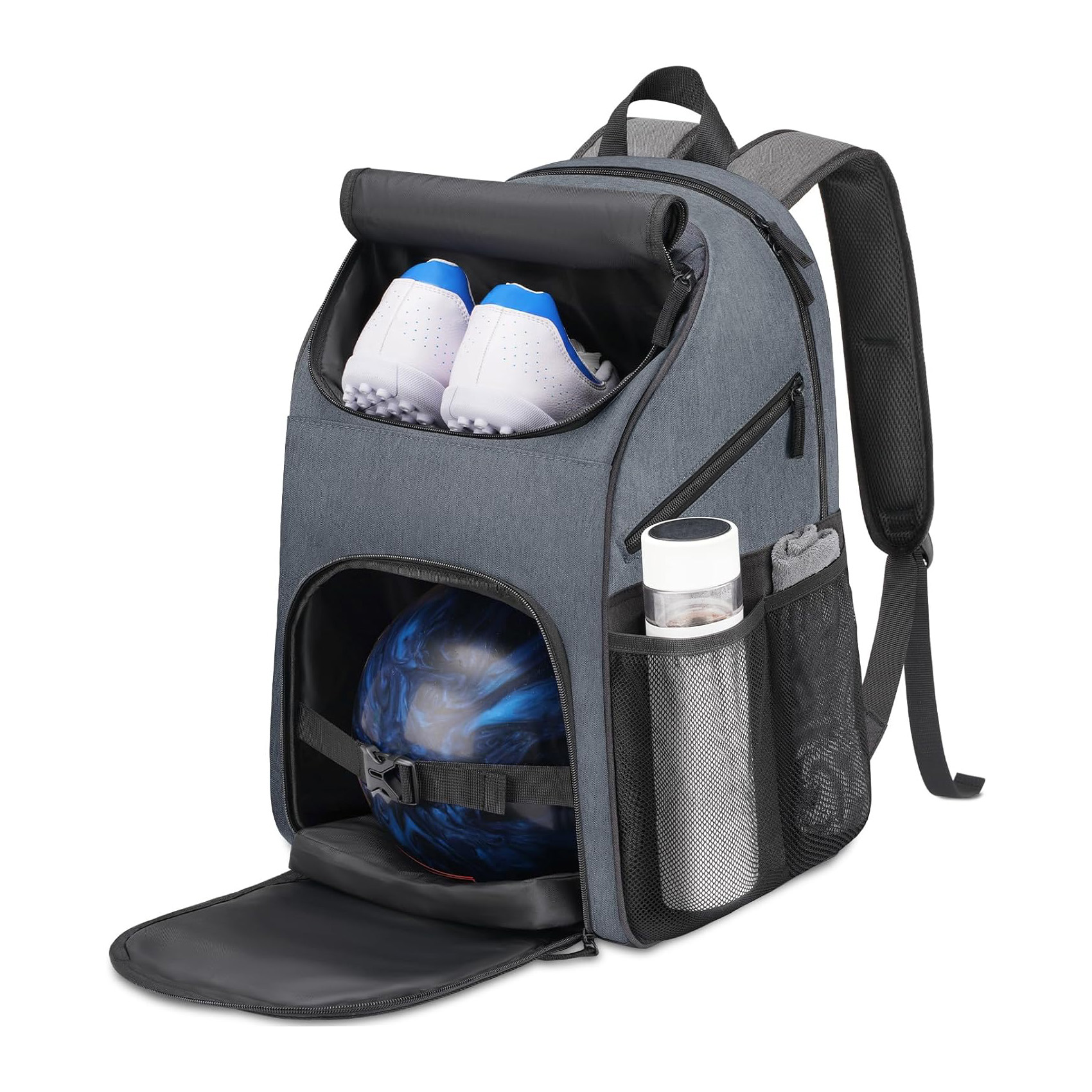 Bowling Backpack With Padded Ball Holder Single Ball Bowling Bag with Shoe Compartment