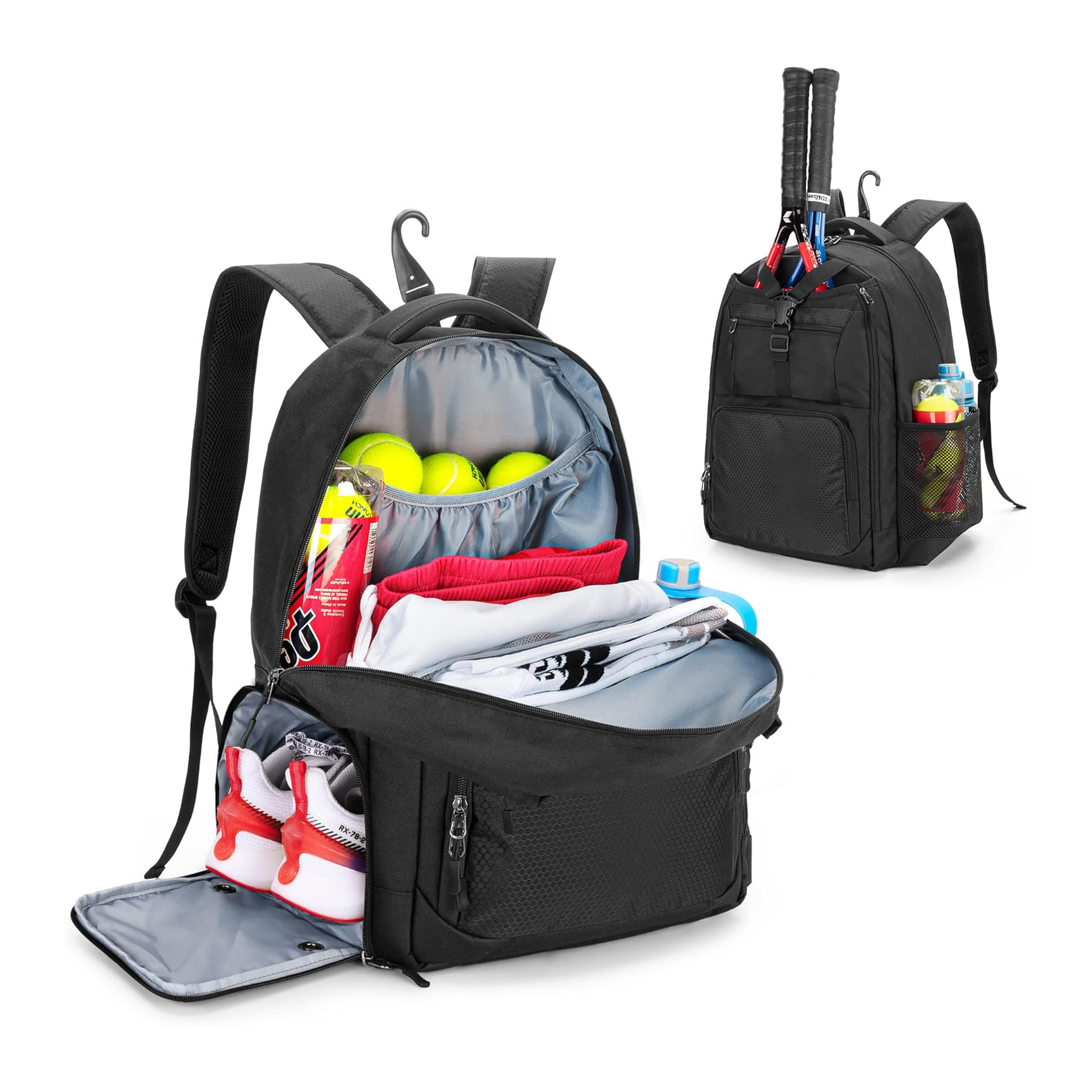 Custom Logo Tennis Backpack 2 Racquet Carrying Bag Pickleball Bag with Padded Shoulder Straps And Shoe Compartment