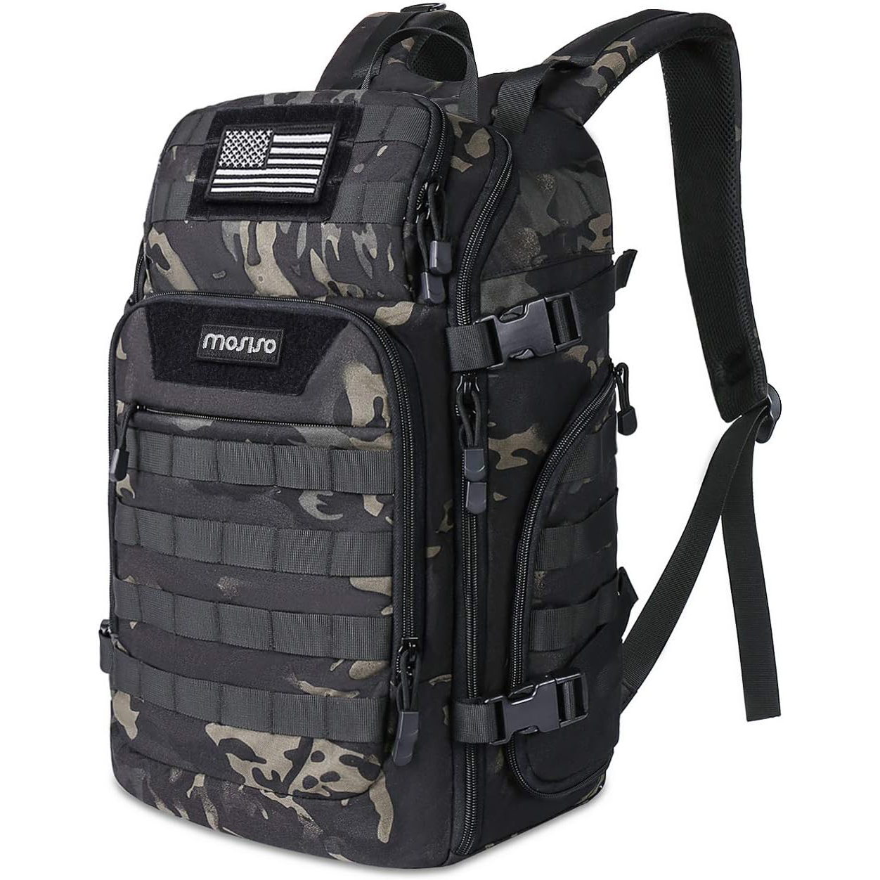 Camouflage Tactical Backpack Military Daypack Assault Rucksack Outdoor Hiking Hunting Fishing Camping Training Shoulder Bag with Patch & USB Charging Port