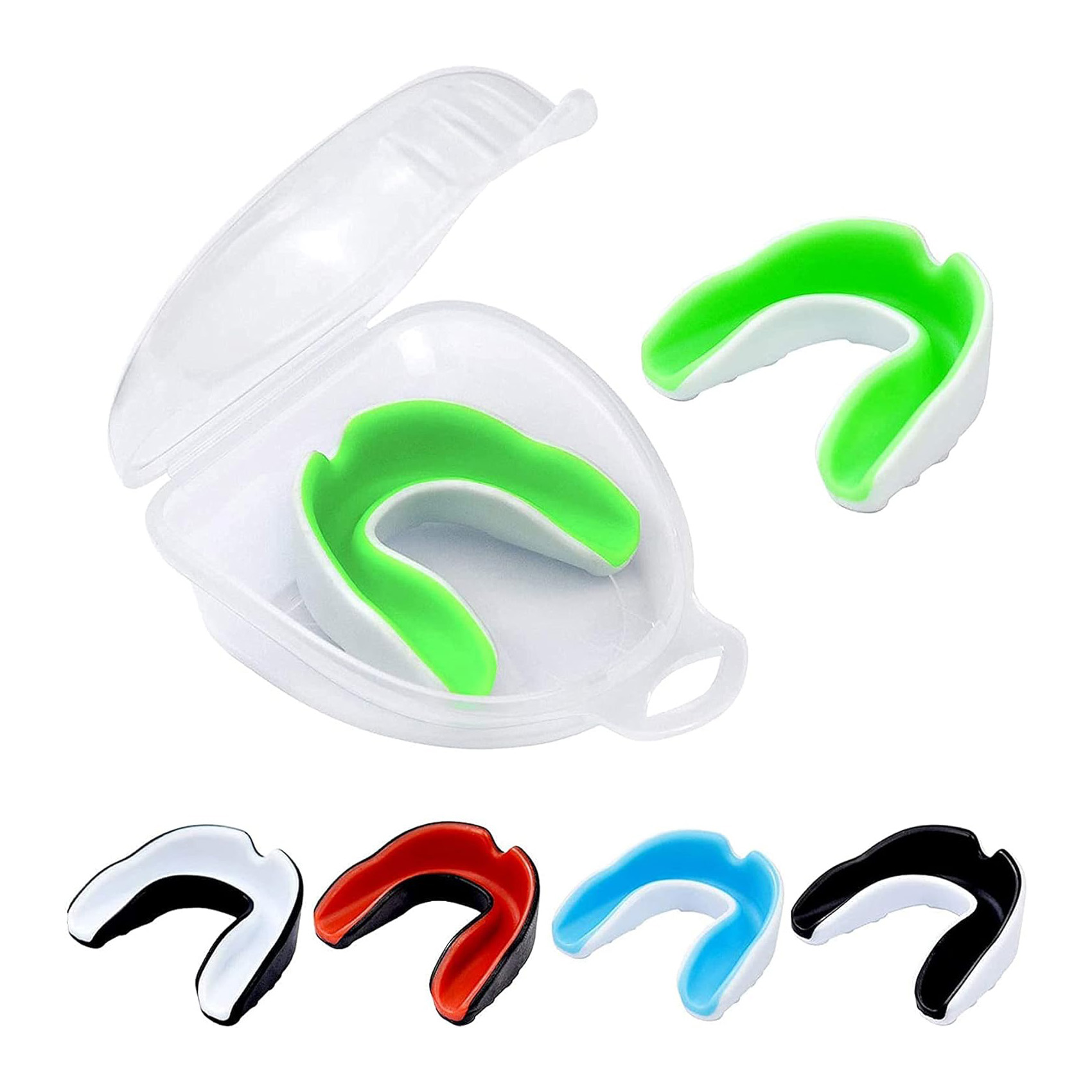 Custom EVA Food Grade Kids youth Sports Double Colored Gel Moldable Mouth Guard for Football Basketball Boxing MMA Hockey with Free Case