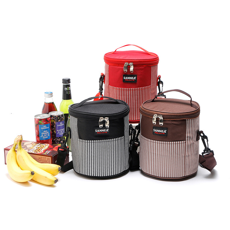 Custom Cylindrical Oxford Waterproof Bottle Cooler Bag Aluminum Foil Insulated Food Fruit Lunch Bag With Strap