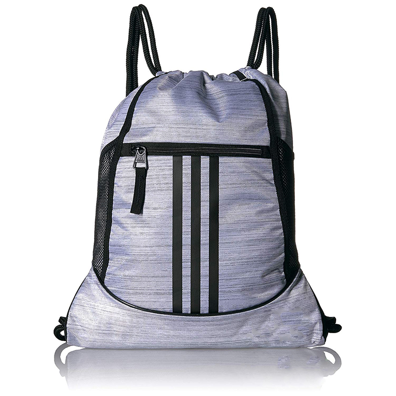 High Quality Gym Polyester Drawstring Backpack Sackbag with Mesh Pockets and Reflective Stripes for Women and Men