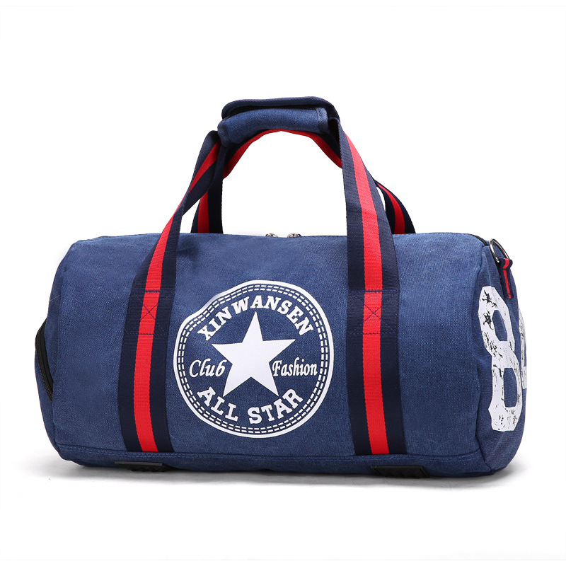 Large Capacity Canvas Cylinder Fitness Bag Custom Print Cotton Duffle Travel Bag Portable Leisure Sports Barrel Bag
