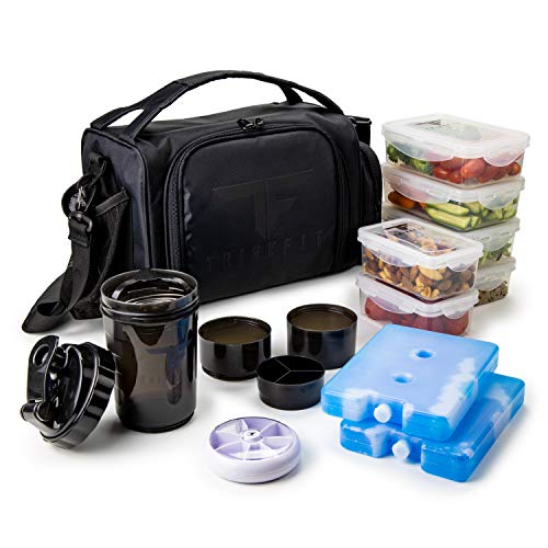 Best Meal Prep Lunch Bag Insulated Lunch Box with 6 Portion Control Containers and Pill Dispenser