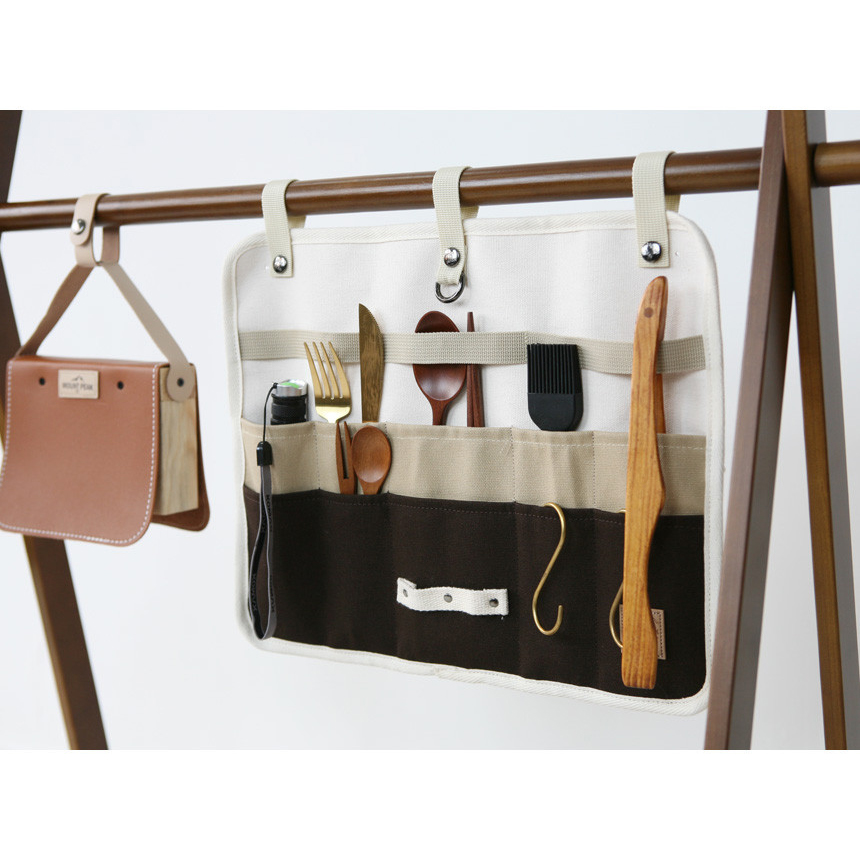 Custom Logo Outdoor Portable Kitchen Kit Storage Cloth Bag Outdoor Camping Cutlery Canvas Bag Travel Picnic Cutlery Hanging Bag