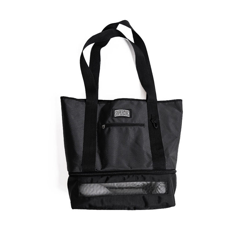 Convenient Tote Bag for Men with Separate Mesh Compartment and Zippered Pockets High Quality Large Black Tote Bag for Gear and Everyday Items