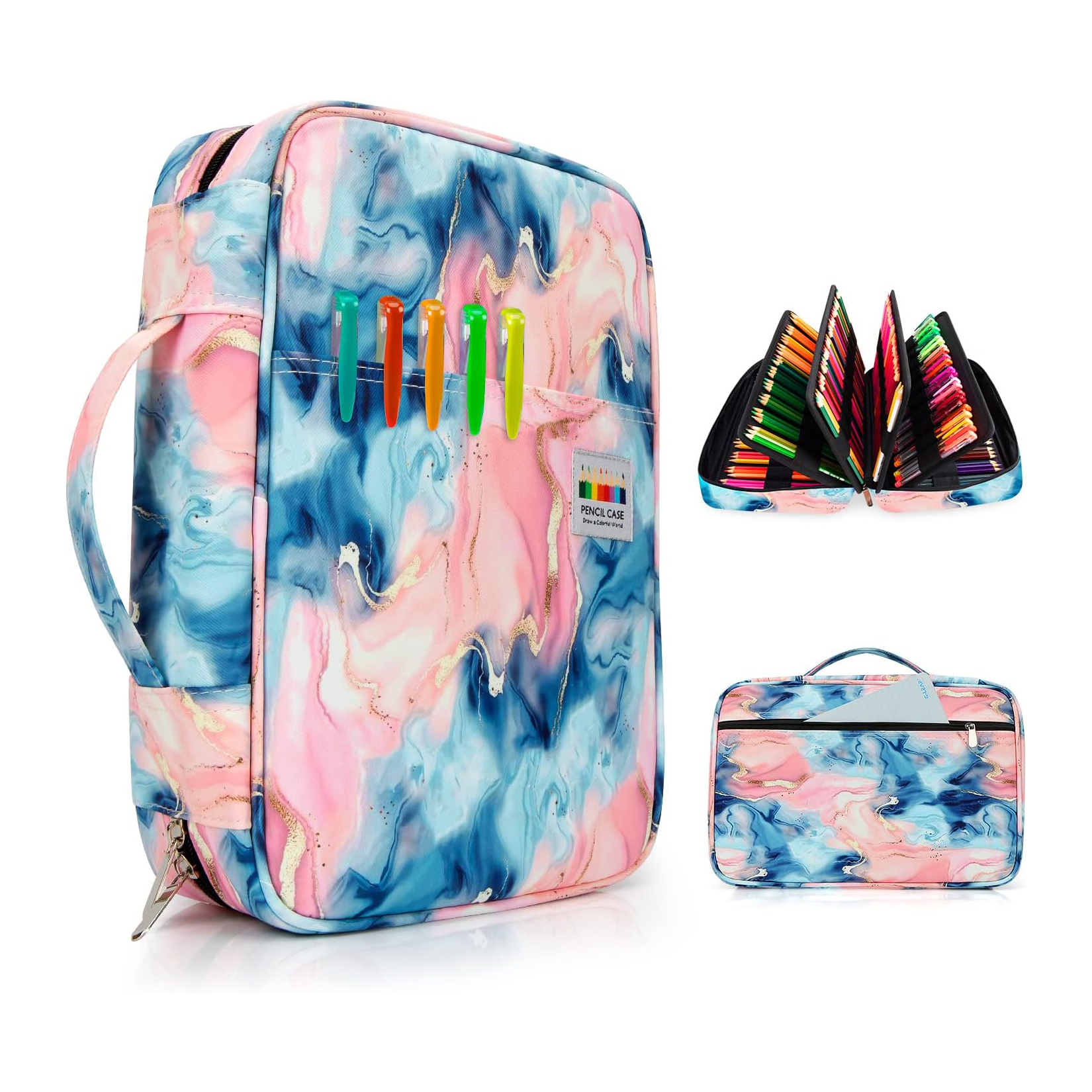 Custom Printed Sketch Color Pencil Bag Pen Case Organizer with Handy Wrap Large Capacity Stationery Bag for Boys Girls