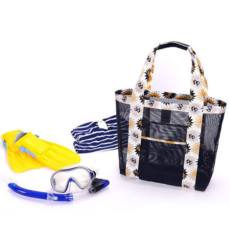 Women's Large Mesh Beach Tote Bag Zipper Closure Sand Proof Pool Essentials Dual Handle Handbag Small Purse Gym Swimming Toys