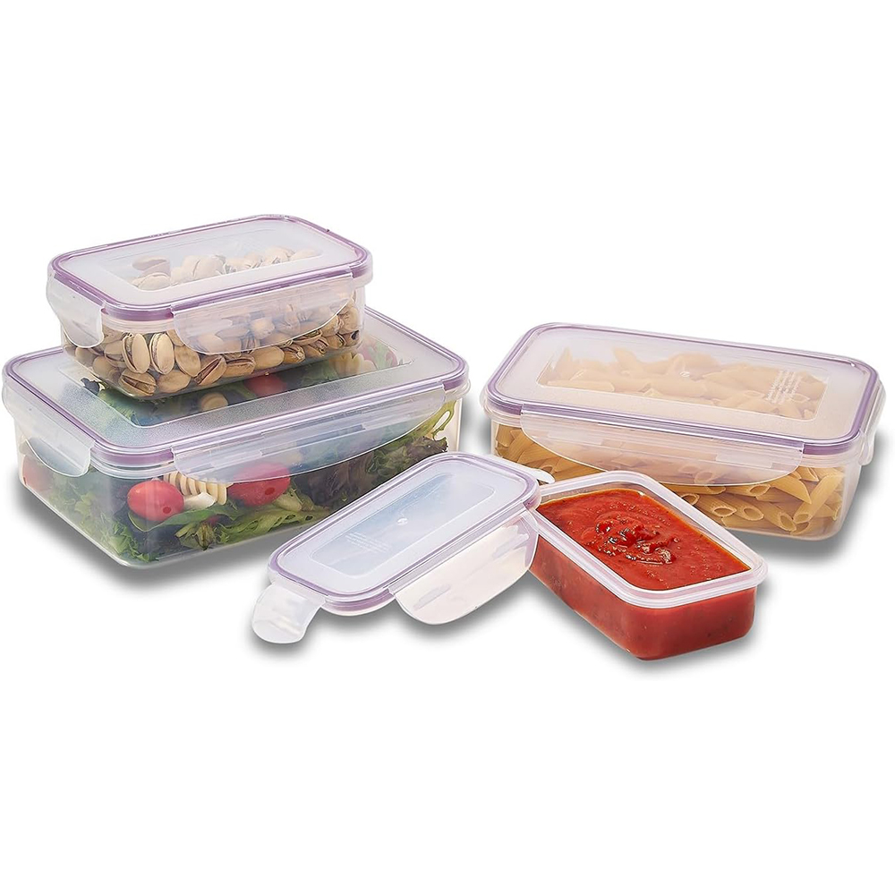 Set of 4 Rectangle Nesting Food Storage Containers Reusable BPA Free Plastic Snap Lock Lids With a Leakproof Silicone Seal