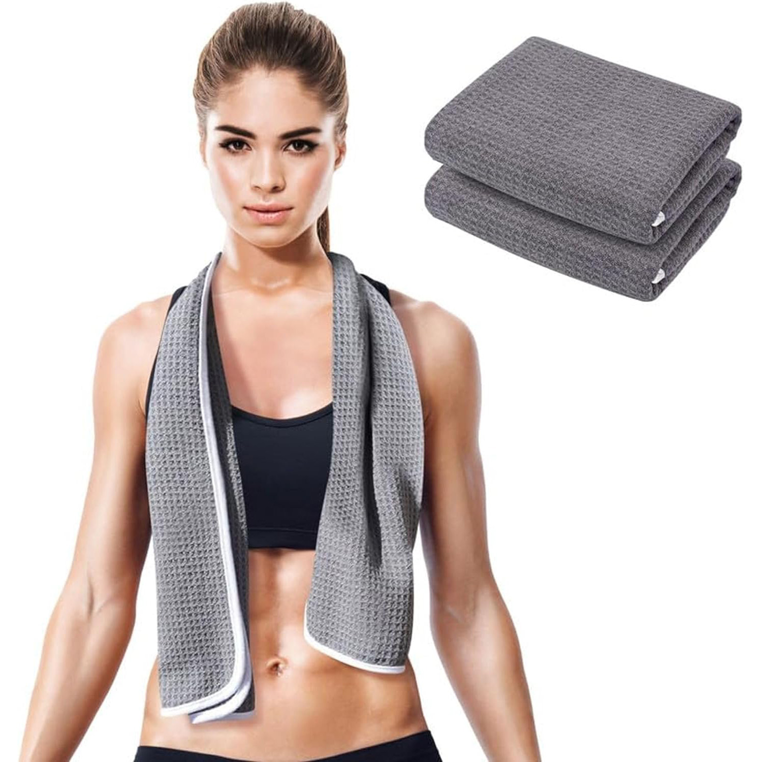 Factory Supply Fitness Absorbent Waffle Fabric Gym Sports Towels Exercise Soft Lightweight Quick-drying Beach Camping Towels