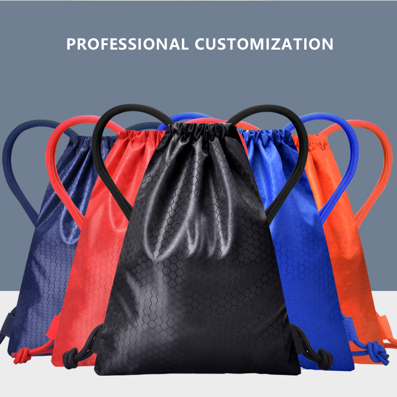 Custom Logo Black Polyester Drawstring Gym Pouch Unisex Waterproof Travel Hiking Storage Design Cotton Mesh Bag for Gifts