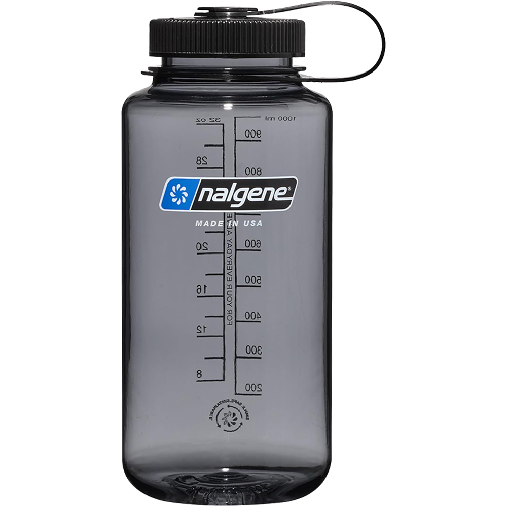Tritan BPA-Free Water Bottle Made with Material Derived From 50% Plastic Waste, 32 OZ, Wide Mouth, Gray w Black Lid