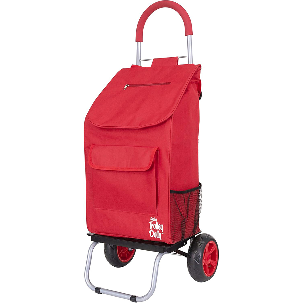 Trolley Dolly Red Foldable Shopping Cart for Groceries with Wheels and Removable Bag and Rolling Personal Handtruck Standard
